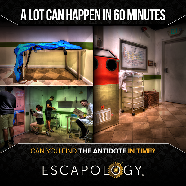 Find the antidote and SAVE THE WORLD! Do you have what it takes to defeat Dr. Brandt and save yourselves and the World from destructive chemical warfare?

Book Antidote now: escapology.com/en/austin-tx