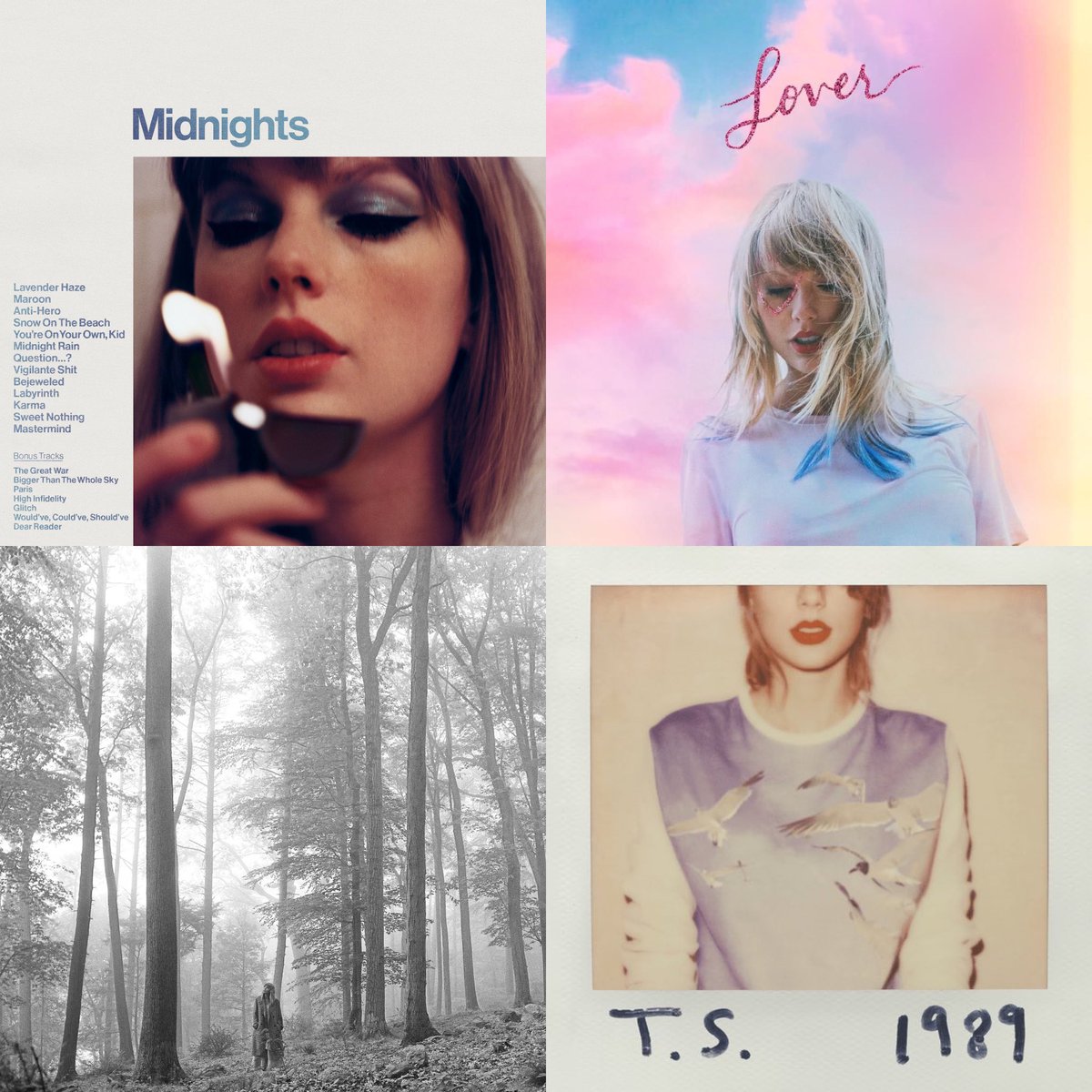 PopCrave's tweet photo. Taylor Swift is projected to chart four albums in the top 20 on the US albums chart following the beginning of #ErasTour, according to @HITSDD:

#3: Midnights
#14: Lover
#18: folklore
#20: 1989 https://t.co/IhPyKW7FIt