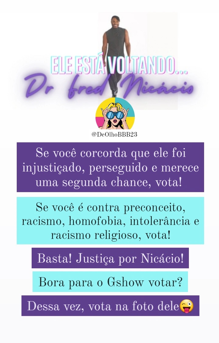 DeOlhobbbrasil_'s tweet photo. #BBB23
Se você gosta e torceu para @NicacioFred leia esse banner aqui,e dá RT
Precisamos de muito foco,fé,união, força,pra colocá lo de novo no game, não será nada fácil pq enfrentaremos, hater e caprichetes que vão votar muito,mas se focarmos somrnte no Gshow,conseguimos
MAKTUB! https://t.co/MJ4F1fwNKr
