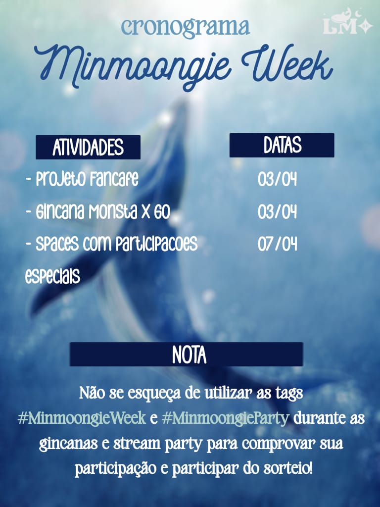 LeeMinhyukBr's tweet photo. ALERTA DE PROJETINHO ⚠️

Sabemos que o período de alistamento não é fácil, então preparamos uma semana de atividades super legais para interagirmos e mandar muito amor para nosso sunshine 🩵

Não deixem de participar! 

#MINHYUK #민혁
#MinmoongieWeek #MinmoongieParty https://t.co/nHOc4R3NMf