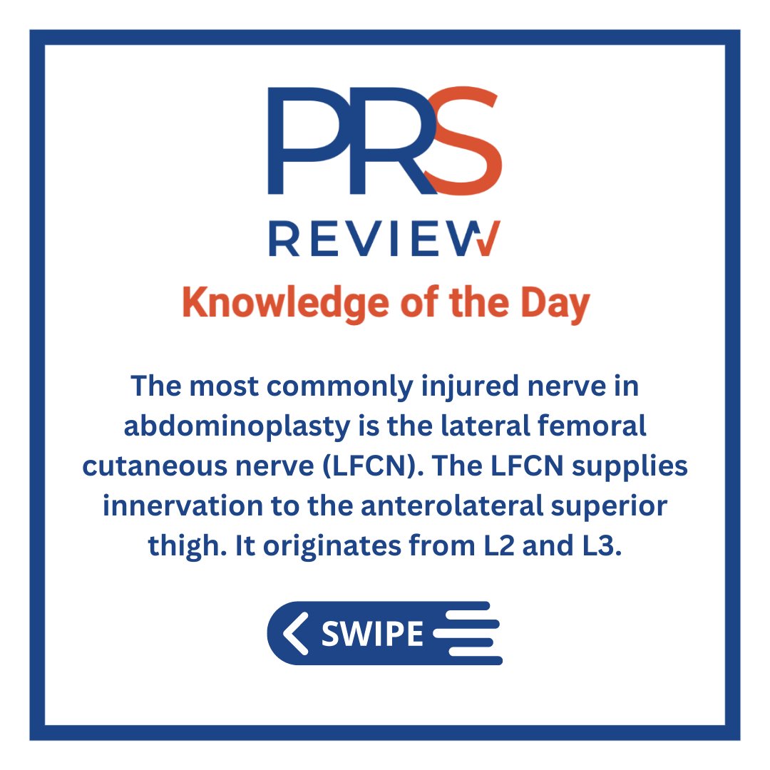 prsreview's tweet image. Most commonly injured nerve in abdominoplasty

#prsreview #abdominoplasty #meralgiaparesthetica #cosmeticsurgery #bodycontouring #plasticsurgery #reconstructivesurgery #surgicaleducation #medicaleducation  #meded #plasticsurgeryresidency #plasticsurgeryfellowship #plasticsurgeon