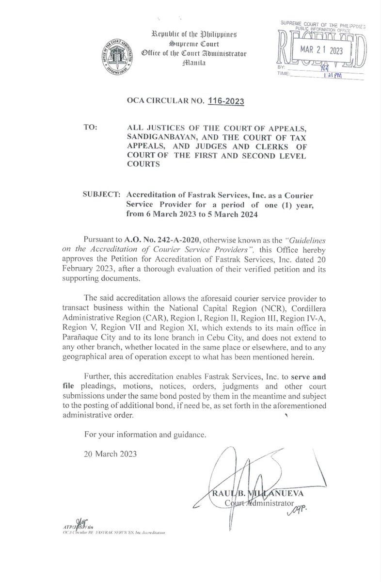 Philippine Supreme Court Public Information Office on Twitter "READ OCA Circular No 1162023