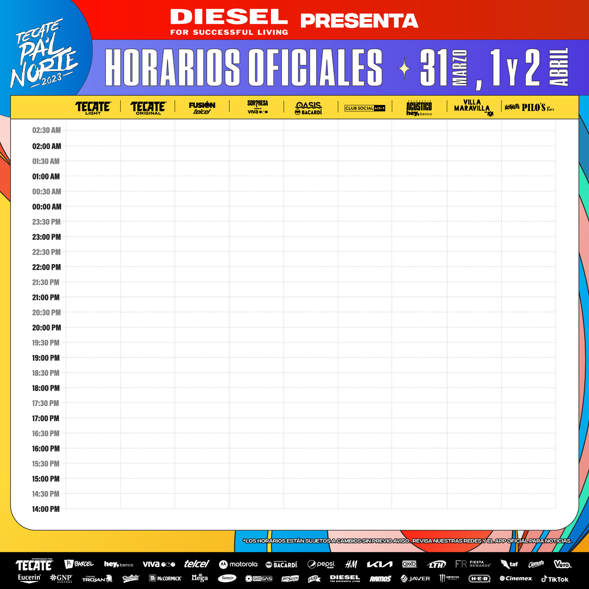 TecatePalNorte's tweet photo. ¡Este jueves conoce los horarios para los 9 escenarios de #TecatePalNorte! https://t.co/ES8ef19rr9