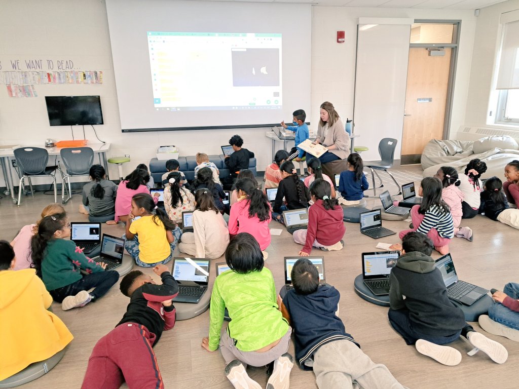 ViolaDesmondLLC's tweet image. The Grade 2s and 3s have been working so hard on their coding each week with me. I am beyond impressed with their progress! We are learning about forever loops, sequences and creating our own sprites. #Scratch #BlockCoding #Innovation @violadesmondps