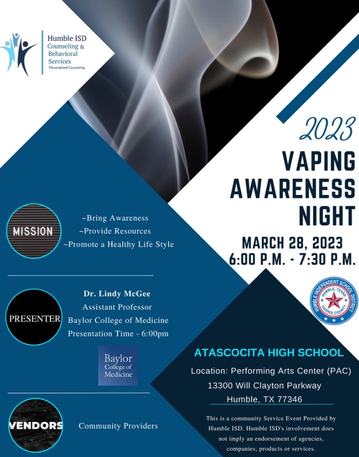 Learn more about #vaping and #ecigs at our Vaping Awareness Night, a Community Event, on Tuesday, March 28, 2023, 6pm at AHS.