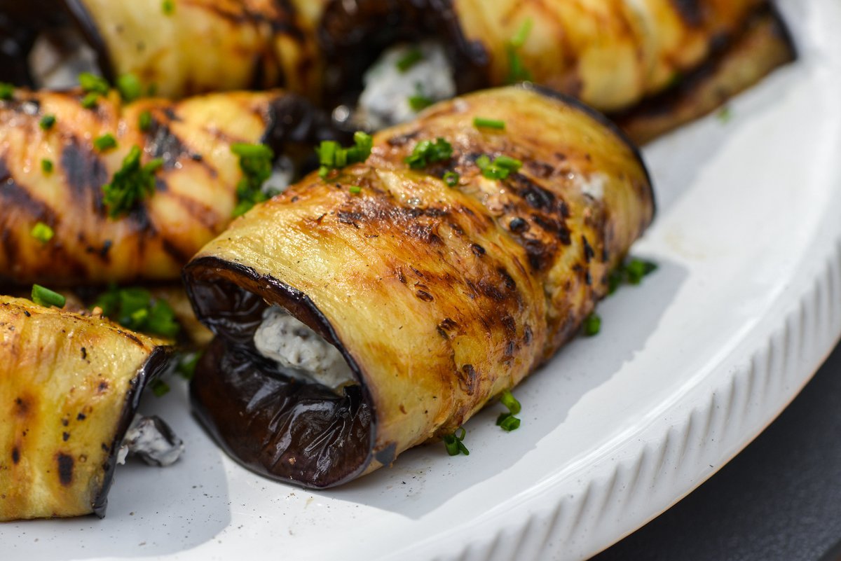 A filling of mushrooms, ricotta, and parmesan give these grilled eggplant spirals a great depth and hearty heft: bit.ly/3ltZ4HV