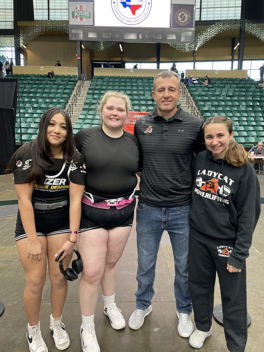 AledoISD's tweet photo. Today we're celebrating some of the STRONGEST young women in the state! 💪The Ladycat Powerlifting team competed at State on Saturday &amp; finished w/5 PR lifts &amp; 2 top-10 finishes! Congrats Ari Mathias (18th), Avery Gray (8th) &amp; Taylor Sehnem (10th)!

#allinaledo #thswpastate https://t.co/5V58iMLFSC