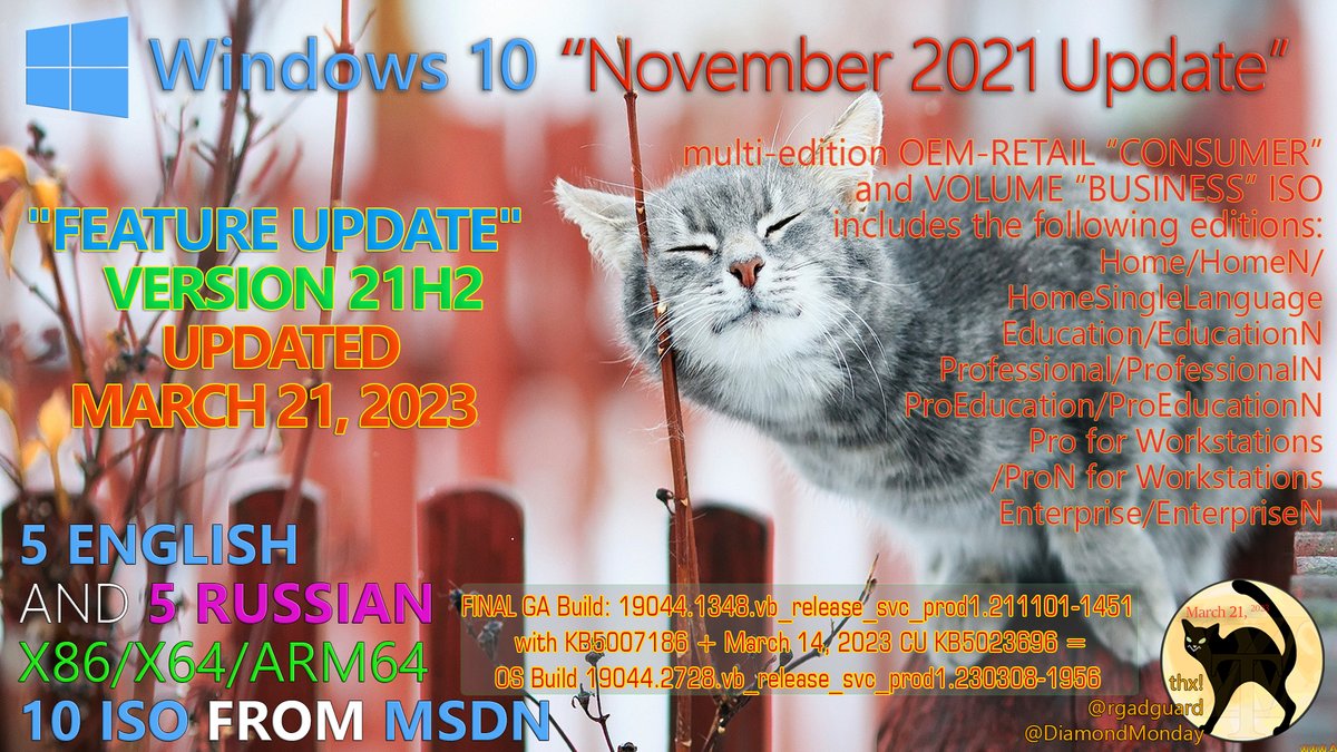 WZorNET's tweet photo. 😻📢Windows 10 Version #21H2, (#UpdatedMarch2023)👉https://t.co/DxnQKSChko
📋OS Build 19044.2728.vb_release_svc_prod1.230308-1956 with #KB5023696 📋https://t.co/ADTOhV12UO
📁5-ENGLISH|5-RUSSIAN, X86/X64, #CONSUMER/#BUSINESS from #MSDN 10-ISO👨💻👉https://t.co/8ZHnR790yS
👁️W.Z.T🪄 https://t.co/S0Wae2JcNS
