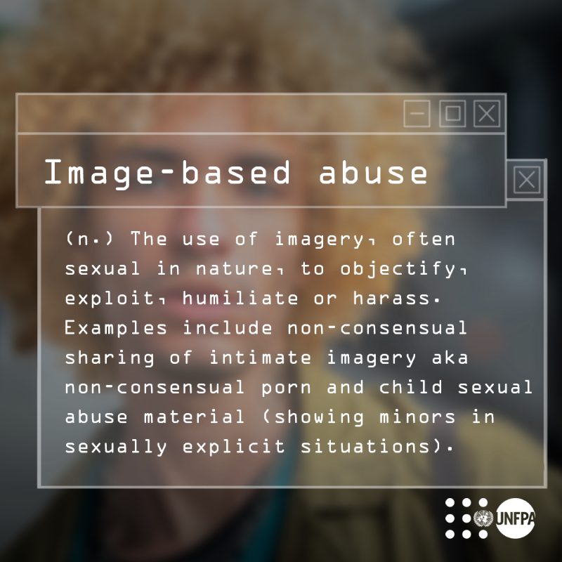 UNFPA's tweet photo. 🚫 Violence has no place in any of our lives, whether it’s offline or online.

See the different forms of online abuse people face every day and how #tech intersects with gender to either create or reduce harm: https://t.co/iTDLyscIhA

#ENDviolence #GlobalGoals