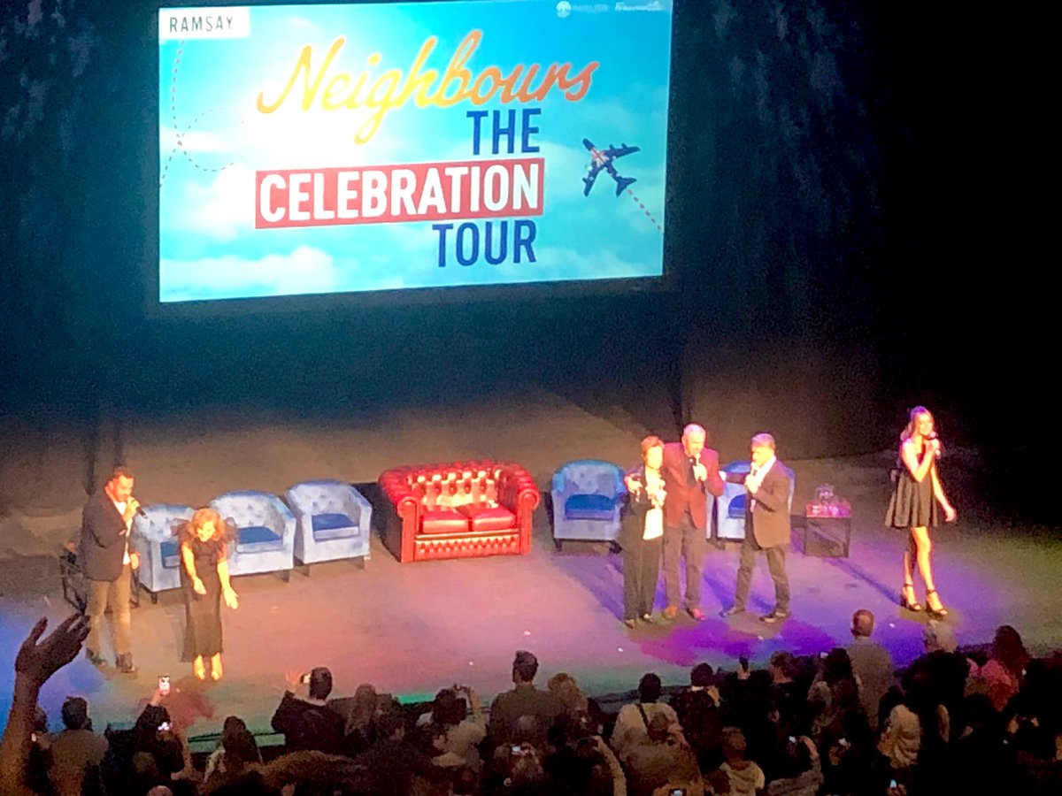 JuneGloom20's tweet photo. It took an hour to get out of the car park & a day to recover, but I can finally say thank you @LiveInConvo for a great night in Southampton! The cast were wonderful. I hope Jackie feels better soon. 💙 #NeighboursCelebrationTour #NeighboursTour #Neighbours https://t.co/gMVINxjj0D