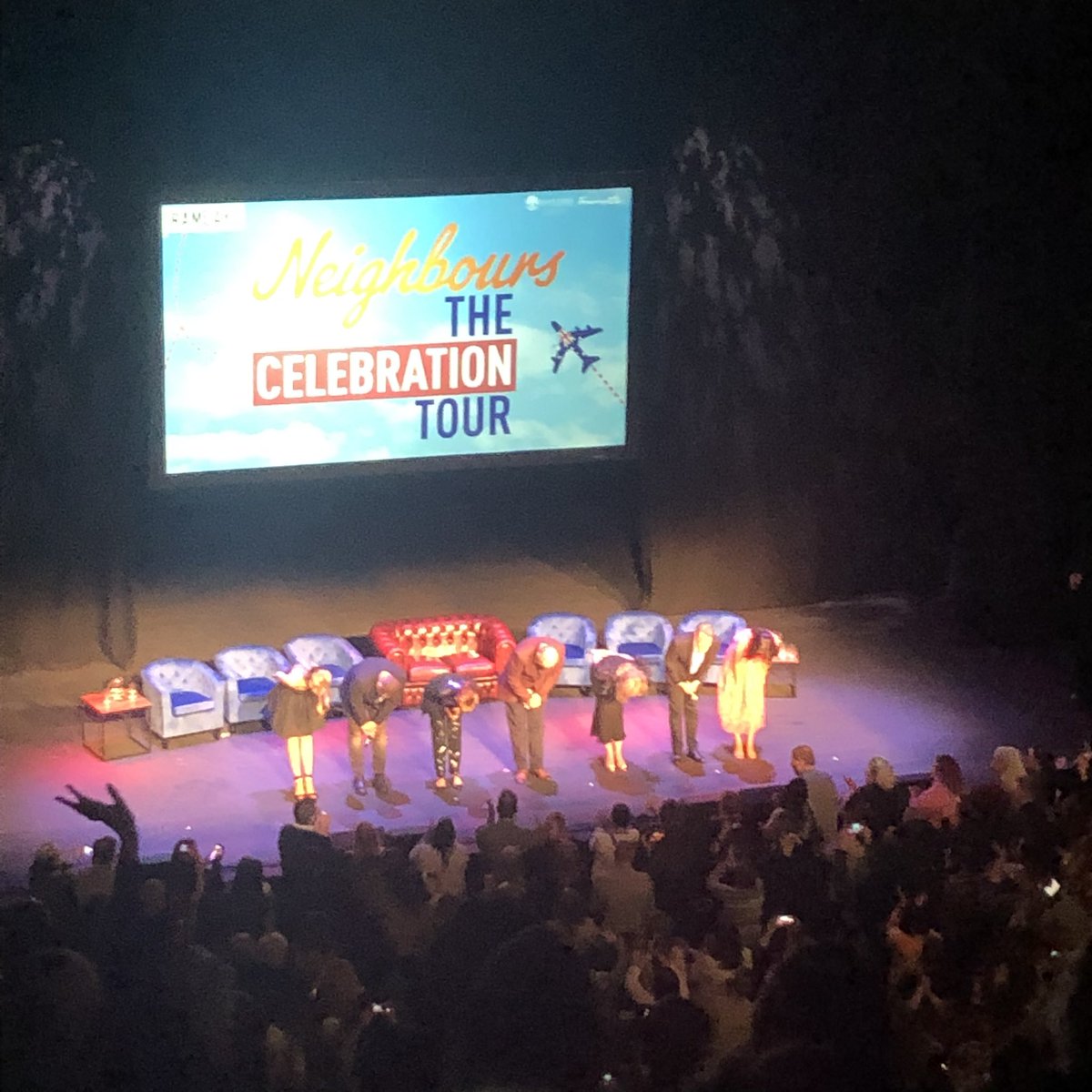 JuneGloom20's tweet photo. It took an hour to get out of the car park & a day to recover, but I can finally say thank you @LiveInConvo for a great night in Southampton! The cast were wonderful. I hope Jackie feels better soon. 💙 #NeighboursCelebrationTour #NeighboursTour #Neighbours https://t.co/gMVINxjj0D
