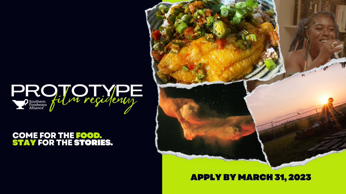 Reminder: This is the final week to apply for The Prototype, SFA’s 2023 summer film residency. Submit your application before FRIDAY, March 31st, for an opportunity to be part of a four-member cohort. southernfoodways.org/event/2023-sfa…