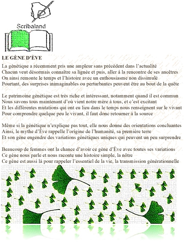 scribaland's tweet photo. #Scribaland LE GÈNE D’ÈVE
L’ADN des ancêtres ne se dément pas! Une mère pour tous les êtres humains?!#lire #livre #livres #livreaudio #livresaudios #livreelectronique #mot #livreselectroniques #lycee #lycees #loisir #loisirs #lucarne #lyrique #lyriques #maitre #maitres #maitresse https://t.co/O3nhcnv6vt