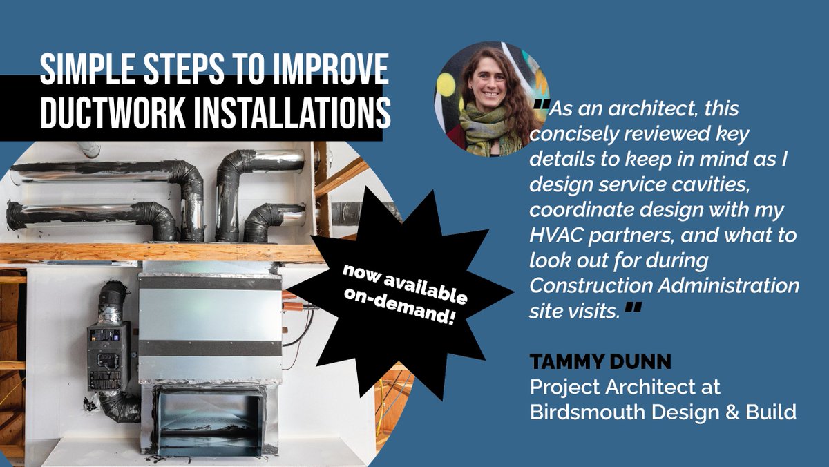 BetterBuiltNW &amp; Earth Advantage's no cost 1-hour training is now available on-demand, covering ductwork installation performance issues and how they can be easily avoided. loom.ly/aCZ17RE

#continuingeducation #greenbuilding #greenarchitecture