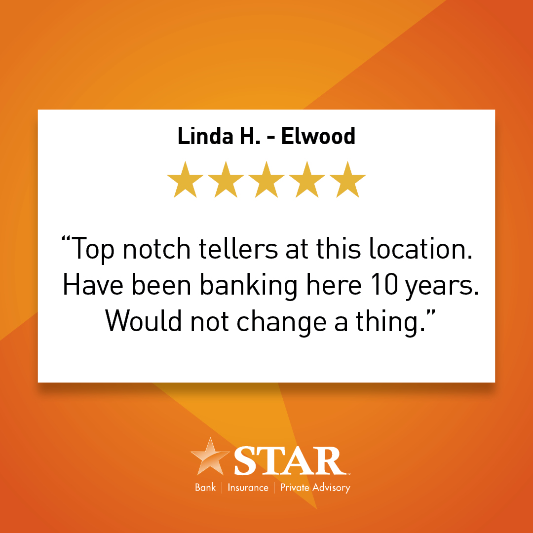 STARFinancial's tweet photo. What a flattering 5-star review, Linda! We appreciate all the loyalty our longtime customers have in STAR Financial Bank.
#TestimonialTuesday #BankOnSTAR #IndianaBornForIndianaBanking #ThinkOutsideTheBank https://t.co/P66m5pDlx4