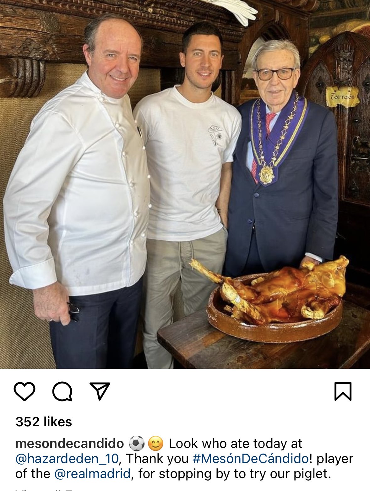 Madrid Zone on X: "📲 Eden Hazard enjoying his international retirement, he made a trip to Segovia to try the famous 'Suckling Pig' https://t.co/kFIZ882tGA" / X