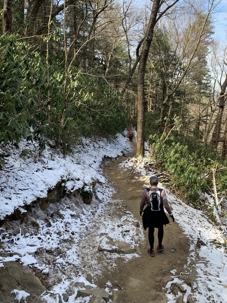 TedHiff's tweet photo. Snow, how’s it going in your neck of the woods? We have snow in the @GreatSmokyNPS! Top of Rainbow Trail! #TimeToHike https://t.co/iaIzaB8Iw2