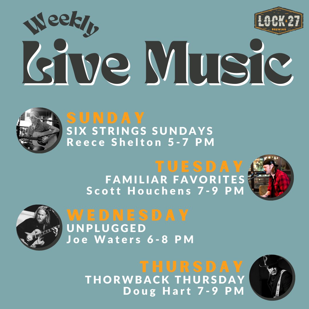 Check out our Weekly Live Music lineup happening each week at the Lock 27 Brewing downtown Dayton Taproom!

Enjoy a night of great craft beer and live music with these talented local artists at the Taproom 🍻

Check out our events page for more info: lock27brewing.com/event/