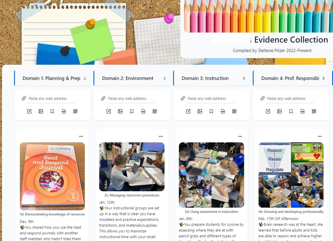 StefaniePitzer's tweet photo. This year I needed a better way to collect evidence that would be accessible for many years/from any device, easy to read & more organized by domains โก๏ธ @wakelet for the win! ๐๐ป #Pitzer3d #momsasprincipals #PrincipalOfficeHours #principalsinaction https://t.co/ZvPtvXfbqO