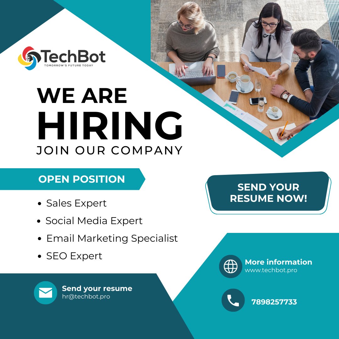 TechBot_Pro's tweet photo. we are looking for these position
#salesexpert #socialmediaexpert #emailmarketingspecialist #seoexpert https://t.co/gZQx2uea6E