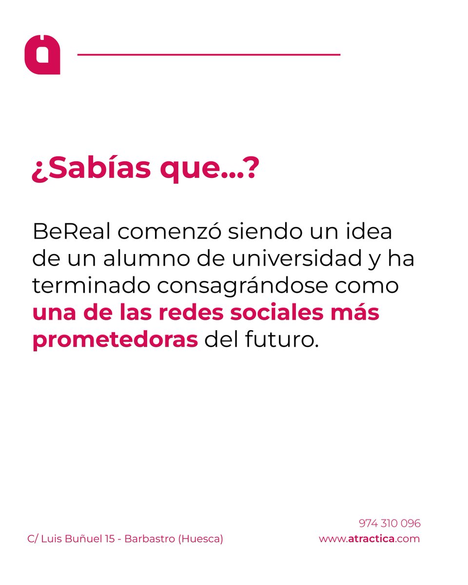 atractica's tweet photo. BeReal nació como un proyecto universitario que buscaba revolucionar la forma en que las personas interactúan en línea. 

En Atráctica, estamos emocionados de ofrecer nuestros servicios digitales para ayudar a tu negocio.

#BeReal #Marketing #Publicidad #Business #marketingonline https://t.co/fjFJXSvBeu