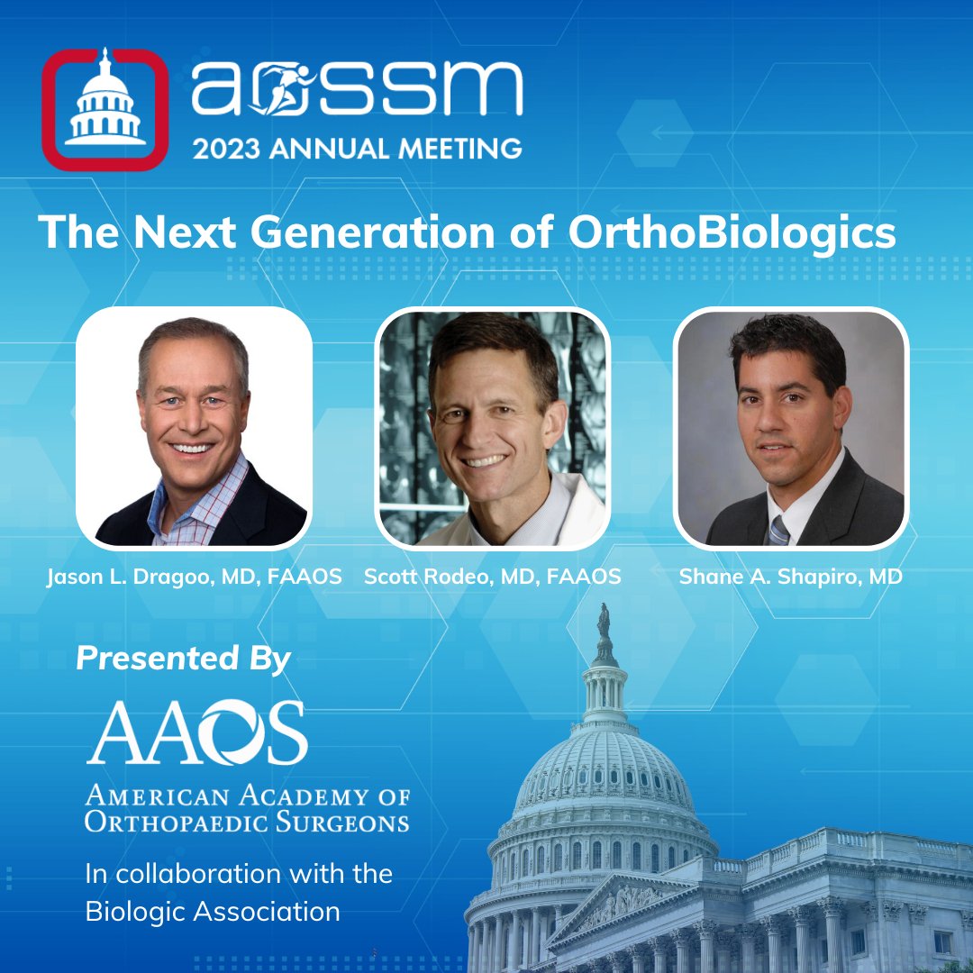 Don't miss the Biologics Symposium at #AOSSM23! Presented by <a href="/AAOS1/">AAOS</a> and the <a href="/BiologicAssoci1/">Biologic Association</a>, this full-day event features top experts in biologics including course chairs Jason L. Dragoo, MD, FAAOS; Scott Rodeo, MD, FAAOS; and <a href="/ShaneShapiroMD/">Shane Shapiro</a>. Register at sportsmed.org/annualmeeting