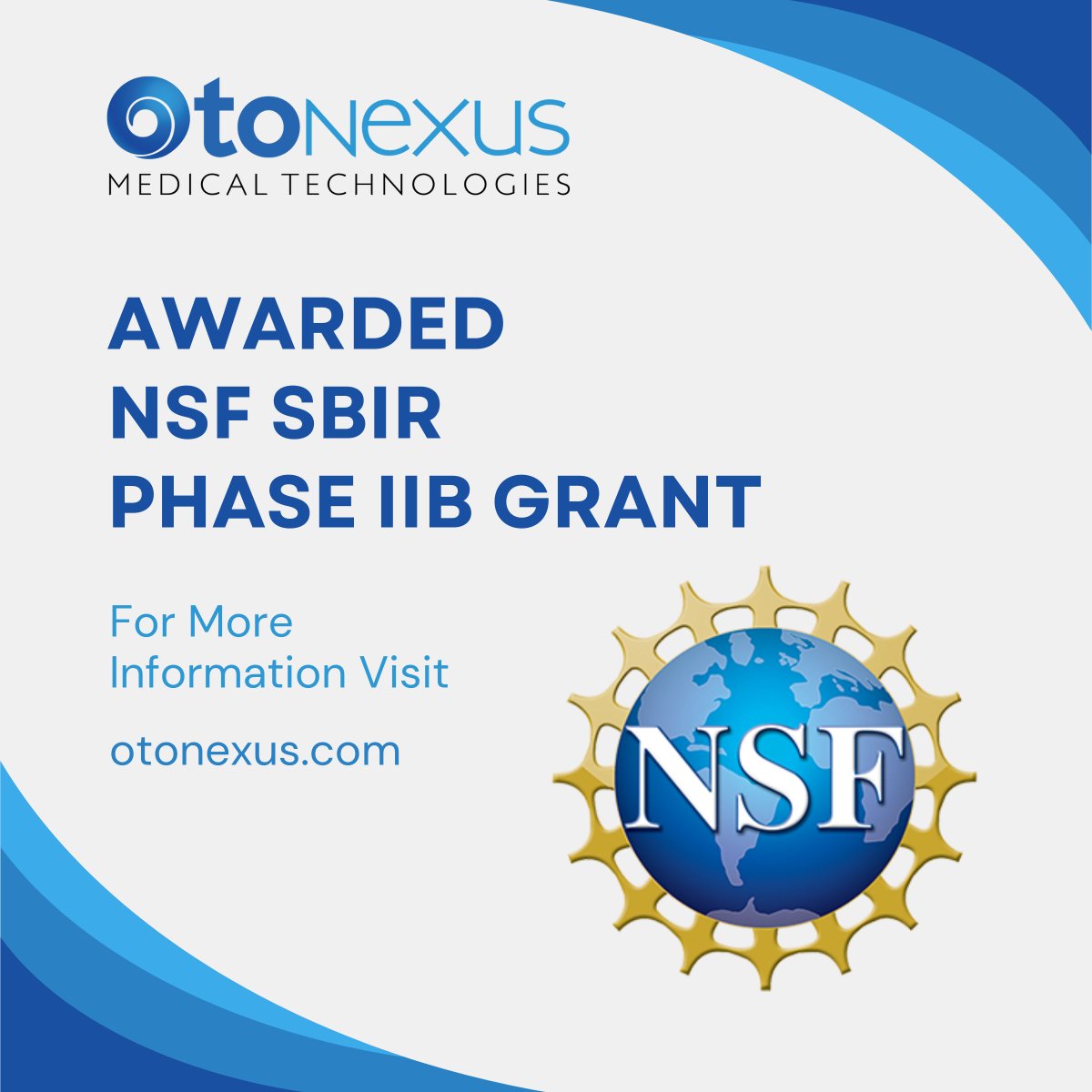 Exciting news! OtoNexus Medical Technologies awarded prestigious NSF Phase IIB Grant for its cutting-edge ultrasound platform technology. We are thrilled to have our groundbreaking technology recognized in this way. More info at otonexus.com #NSFgrants #healthTech