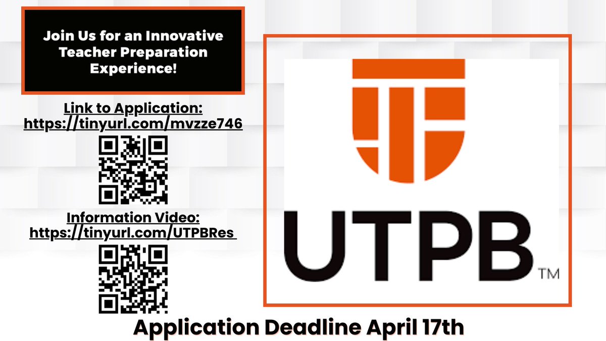 📣 Calling all candidates pursuing a Bachelor's Degree in Education at UTPB! Are you interested in a full year 💰 PAID💰 teacher residency opportunity to better prepare for your career in education? Apply today! 📃🖋 #OppCultureECISD @ECISD_OC
#TeamECISD #ECISDTalented ☝🏼