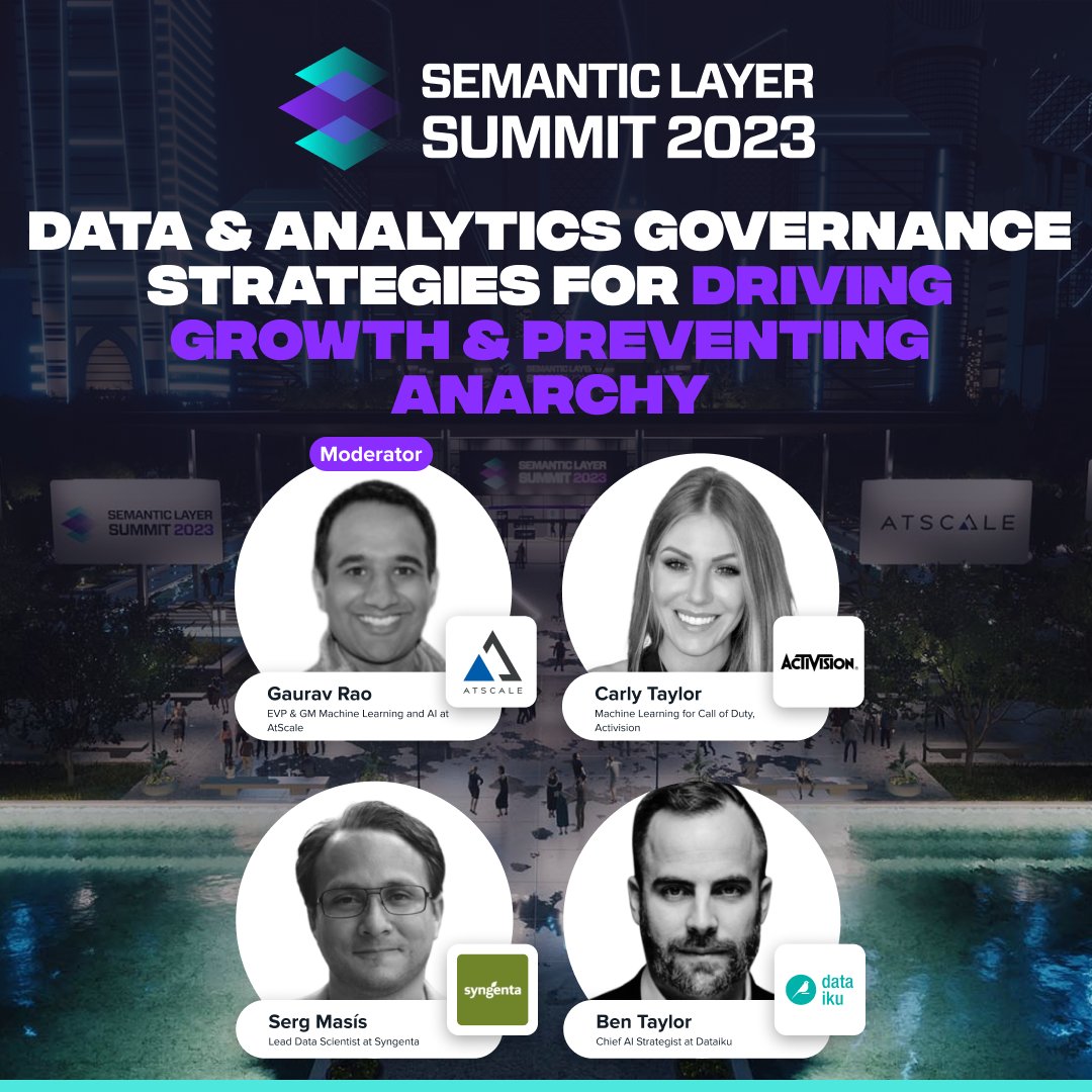 AtScale's tweet photo. Are you ready to learn more about Data &amp; Analytics Governance Strategies for driving growth &amp; preventing Anarchy with all experts panel, Carly Taylor, Serg Masís and 🦾Jepson Taylor and moderated by Gaurav Rao. Register here: https://t.co/ISaXVpR78x https://t.co/J1Dw0bss3u