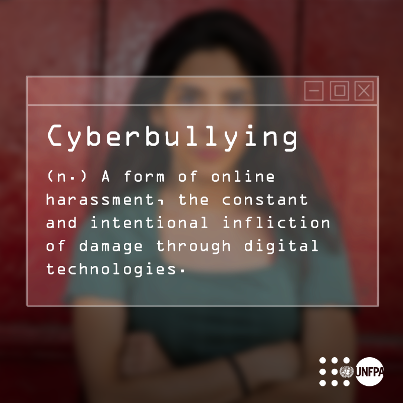 UNFPA's tweet photo. 🚫 Violence has no place in any of our lives, whether it’s offline or online.

See the different forms of online abuse people face every day and how #tech intersects with gender to either create or reduce harm: https://t.co/iTDLyscIhA

#ENDviolence #GlobalGoals