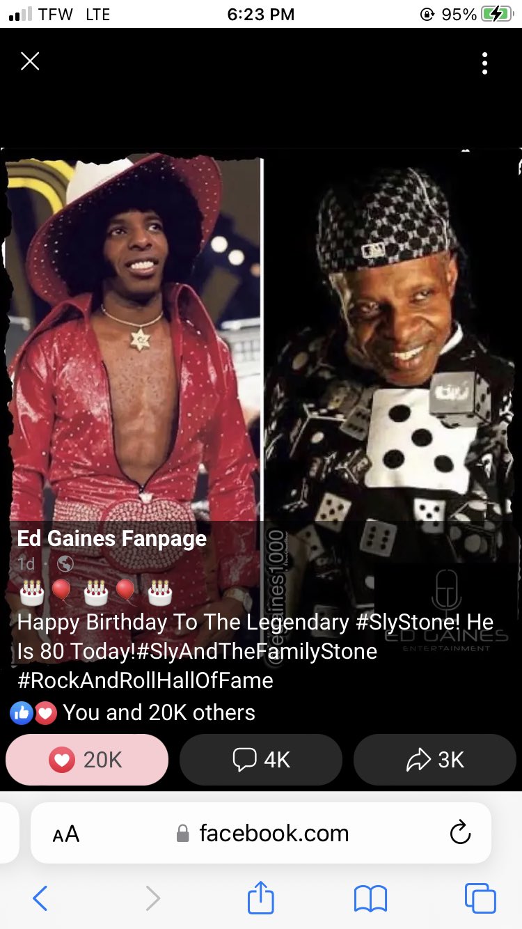      . Happy belated birthday Sly Stone 80 years old what a blessing!! 