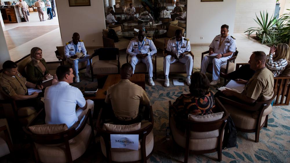 USNavyEurope's tweet photo. #OORAH ๐ง๐ท๐บ๐ธ
Adm. Carlos Chagas Vianna Braga, Commandant Brazilian Marine Corps, discusses opportunities for regional cooperation with leaders from
@USAfricaCommand during #AMFS23. https://t.co/pMPeRW9STS
