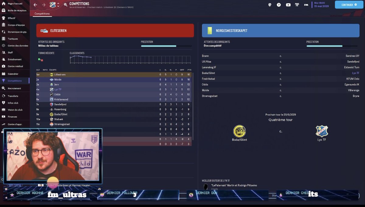VikFM_'s tweet photo. ↗️Qualifcation en 8e de coupe de Norvège 🇳🇴🏆
↘️Mais 3e match sans win en championnat 👎🏼
🔜 Un teaser pour le retour en coupe d’Europe a venir sur Twitter 😏 et des changements à venir sur la chaîne 🙌
#FM23 #FootballManager2023 @Lyn1896FK @LynFK_Fr #TwitchFr #FKLyn https://t.co/f4I4eLkX2X