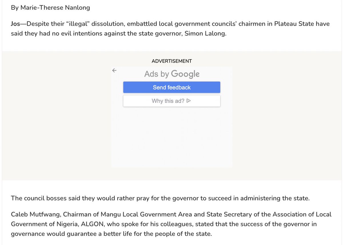 2nd really interesting thing about his story is this:
In 2014 he was elected to 3-year term as Chair of Mangu LGA. Became ALGON Secretary. Barely midway into tenure, current Gov dissolved LG Excos. 
Eight years later, he's taking over from current Gov.

Vanguard, 2015: