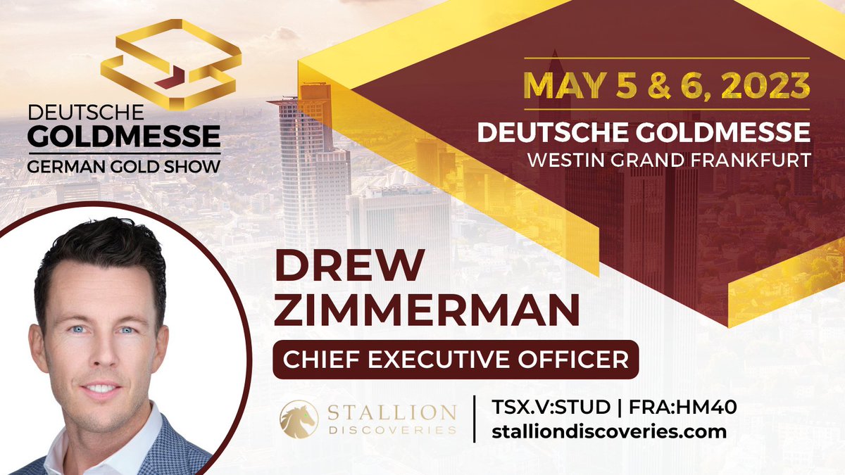 We are pleased to introduce Stallion Discoveries as one of our presenting companies at Deutsche Goldmesse Spring 2023! #DGM2023

Join us May 5 & 6 at the Westin Grand Frankfurt. 

Investor Registration: bit.ly/DGMRegistration

@staldiscoveries | $STUD.V
