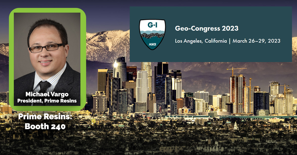 PrimeResins's tweet photo. Visiting #GeoCongress2023 in Los Angeles next week? Stop by and chat with our own Michael Vargo (booth 240) to learn about soil stabilization and soil binding solutions.
#SoilStabilization #SoilBinding #GeotechnicalEngineering #ThinkPRIME
https://t.co/IulaNlwFCO https://t.co/ftu5x2qvm2