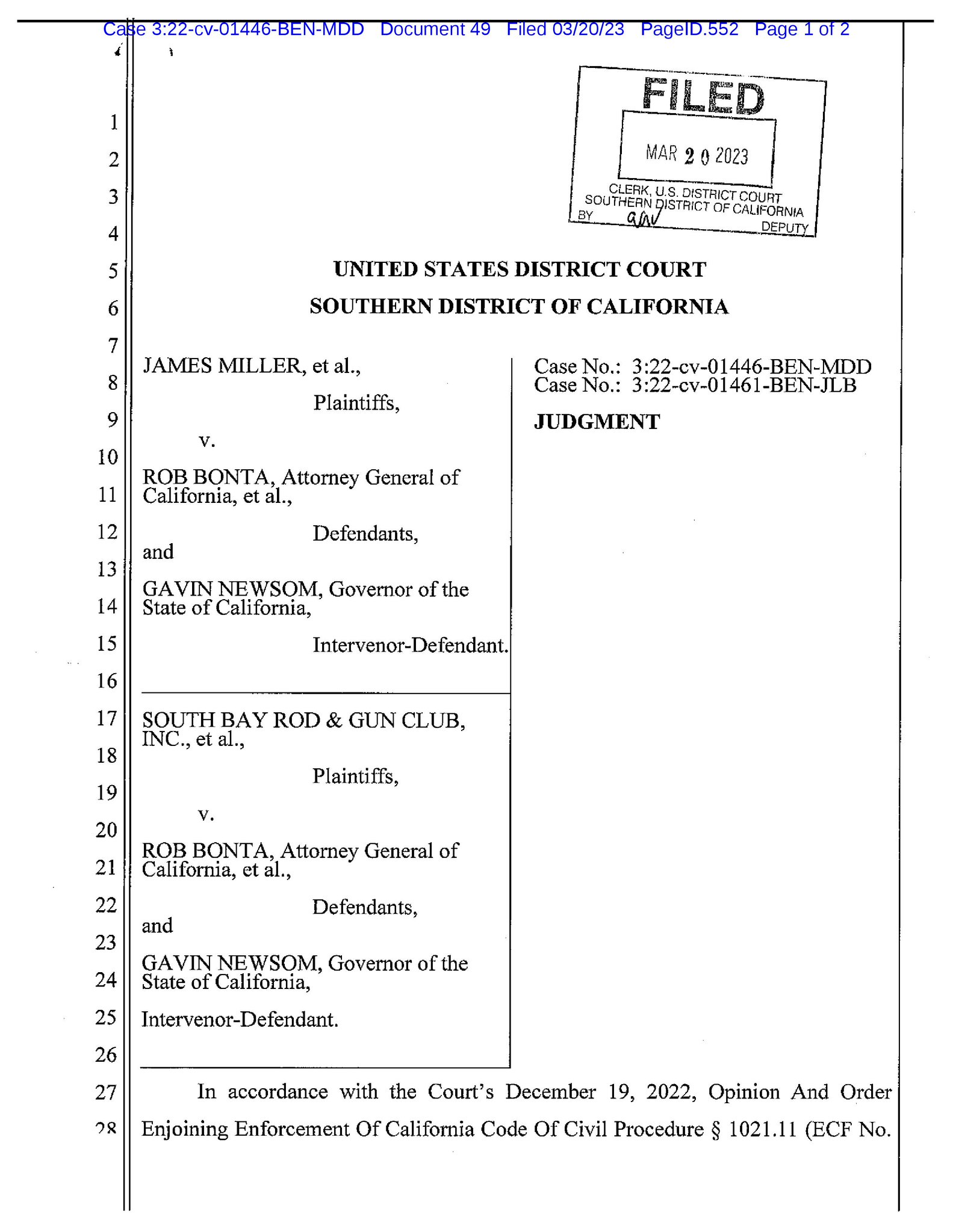 Rob Romano on Twitter "Miller v. Bonta (S.D. CA, feeshifting