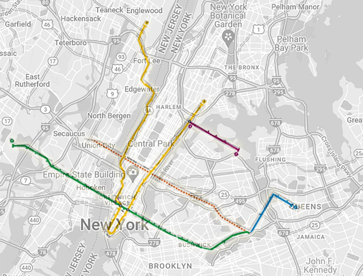 matttomic's tweet photo. The Toronto subway system if it was rotated and overlaid to scale over New York City: https://t.co/POqe8opH9c