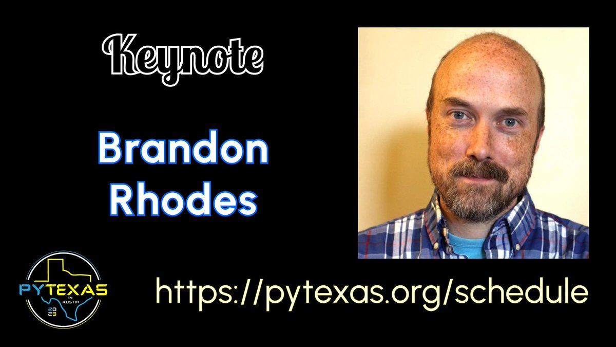 PyTexas (@pytexas) on Twitter photo We're honored to host <a href="/brandon_rhodes/">Brandon Rhodes</a> as one of our keynotes for #PyTexas 2023 on April 1 & 2 here in #Austin, TX. Learn more at bit.ly/3kTJxAv We're honored to host <a href="/brandon_rhodes/">Brandon Rhodes</a> as one of our keynotes for #PyTexas 2023 on April 1 & 2 here in #Austin, TX. Learn more at bit.ly/3kTJxAv