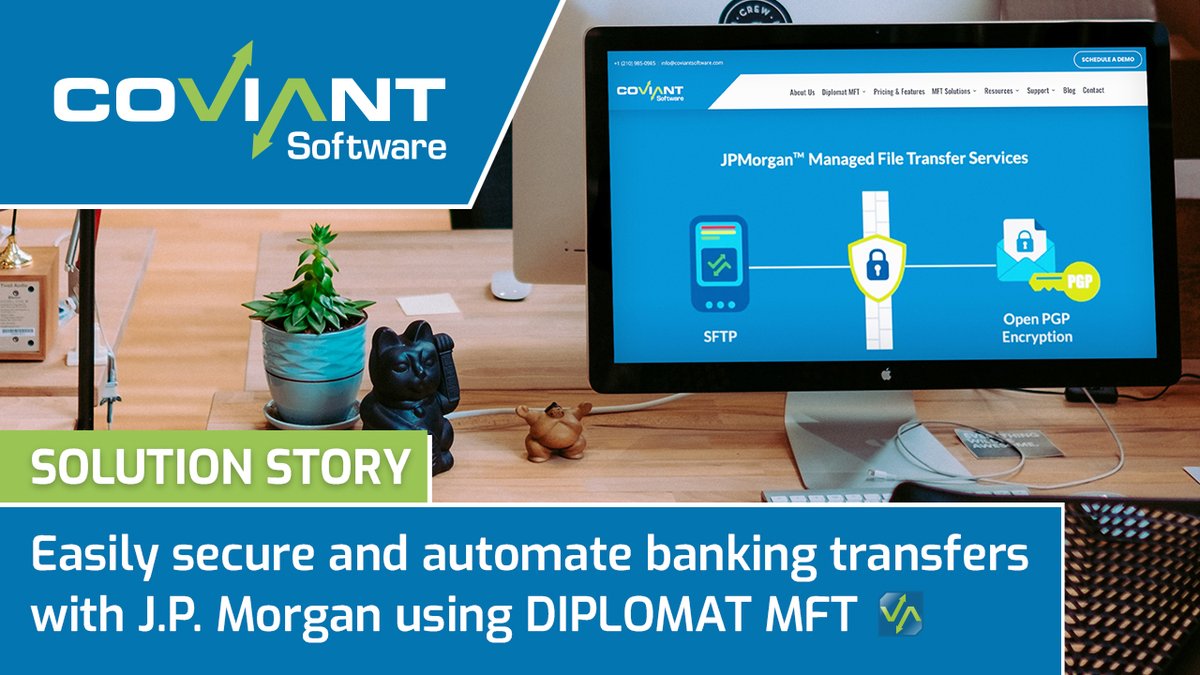 SOLUTION STORY: Easily secure and automate banking transfers with J.P. Morgan using Diplomat MFT coviantsoftware.com/solutions/jpmo…

#SFTP #MFT #MFTSoftware #ManagedFileTransfer #Automation #FileTransfer #DataTransfers #Banking #cybersecurity #datasecurity #PGP #encryption #data #security