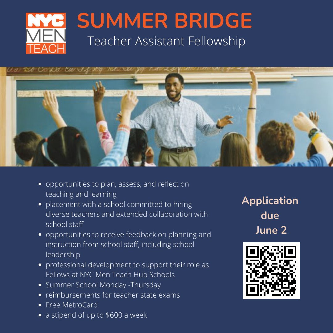 What are you doing this summer? Calling all pre-service teachers to join NYC Men Teach Summer Bridge Program! Application opens today!