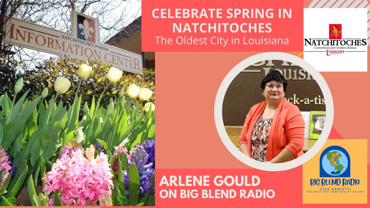 BigBlendMag's tweet image. On #BigBlendRadio now, Arlene Gould, Executive Director @NatchTourism shares all the fun spring festivals &amp;amp; activities to enjoy in Natchitoches, the oldest city in Louisiana. Listen now/later here: shows.acast.com/go-natchitoche… #onlylouisiana #springtravel