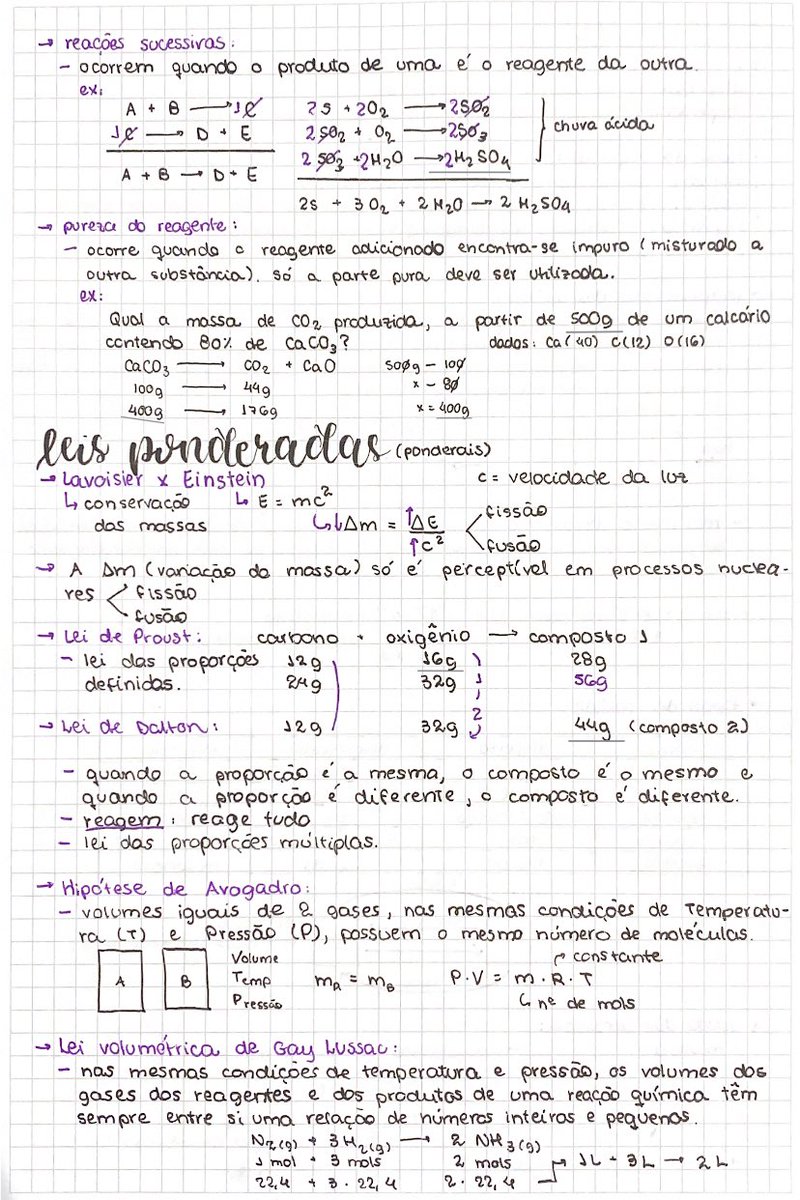 dudaswork's tweet image. resumo de estequiometria e leis ponderais : for #studytwtbr
