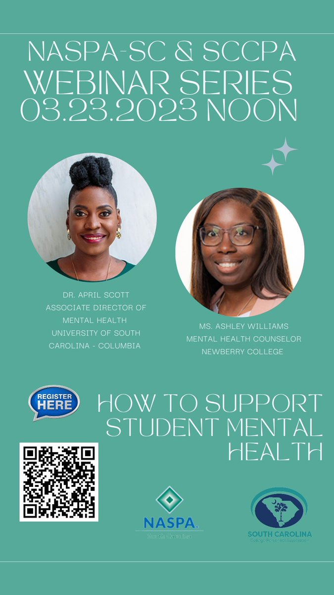 Join NASPA South Carolina and <a href="/MYSCCPA/">SCCPA</a> for a joint webinar on supporting student mental health on Thursday at Noon! RSVP to join! us02web.zoom.us/meeting/regist…
#sapro #sagrad #naspa