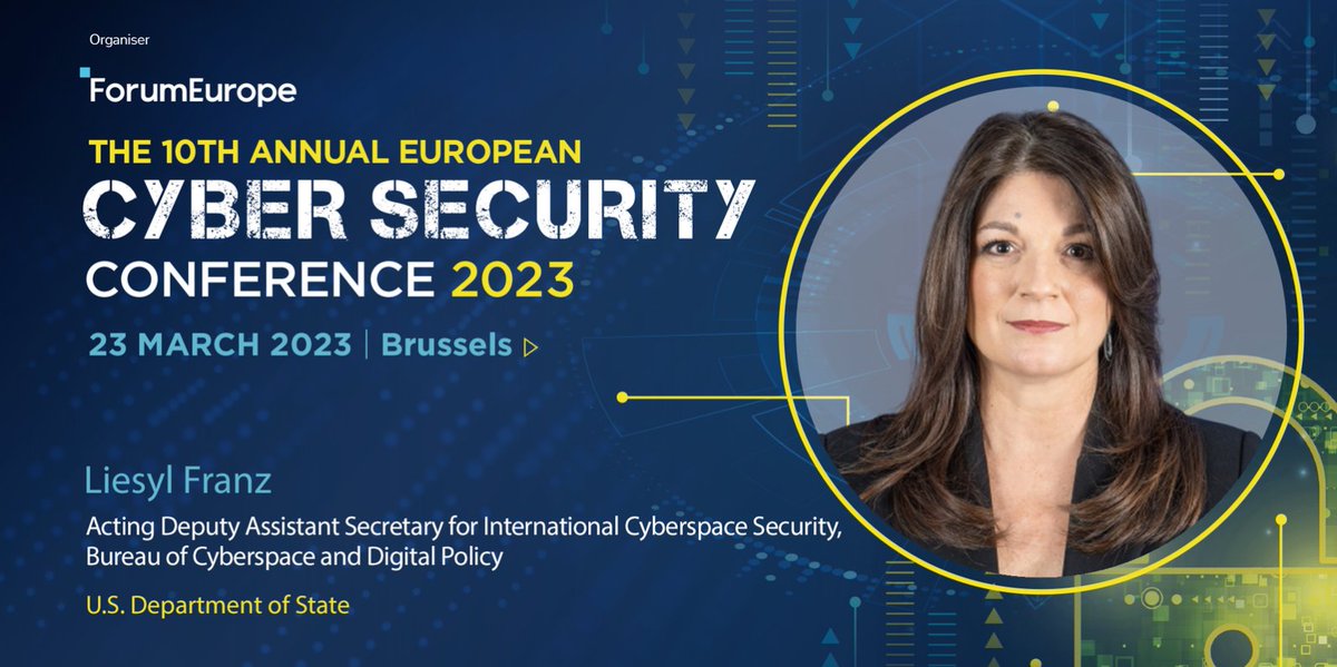 We are excited to join @ForumEurope’s European Cyber Security Conference in Brussels. Acting DAS Franz will join leading experts & build upon  partnerships to promote greater understanding of norms, information sharing, & critical infrastructure protection efforts. #EUCyberSec