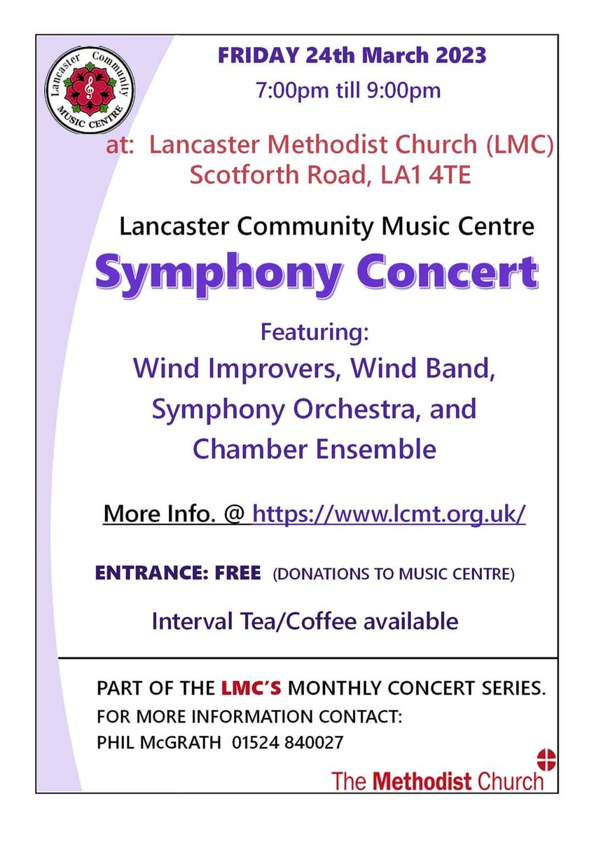 This time we have our symphony concert on a Friday With Wind Improvers, Wind Band, Symphony Orchestra, Chamber Ensemble