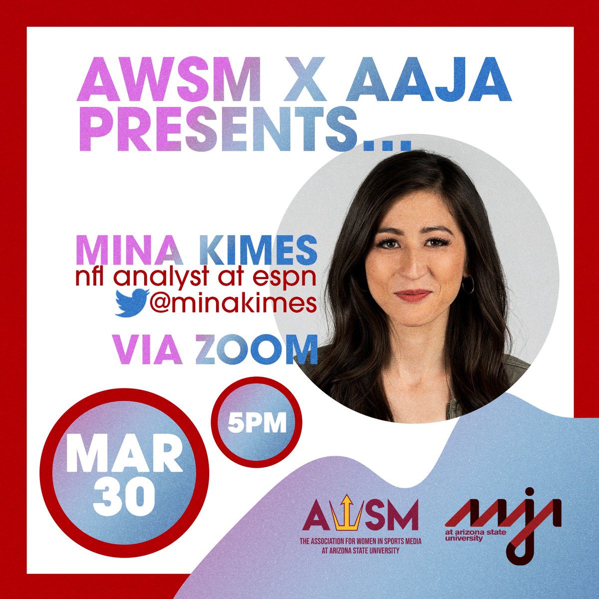 We are VERY excited to announce our next guest speaker in partnership with @awsmarizonast!

<a href="/minakimes/">Mina Kimes</a> has offered to speak to our groups virtually via Zoom on Mar. 30 at 5 p.m. AZT!

#AAJA #AAJAFamily