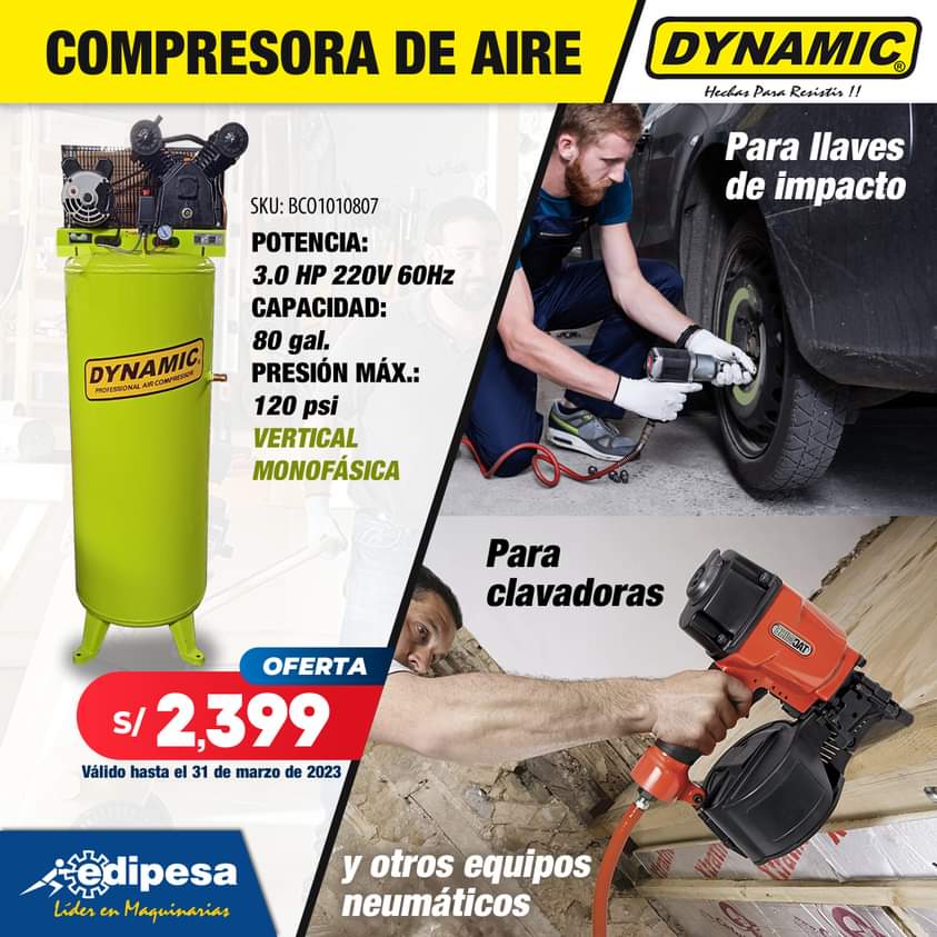 edipesaperu's tweet photo. 👷¡¡COMPRESORAS #DYNAMIC !!👷
Para sus trabajos con herramientas neumáticas y su taller mecánico.
Consulta nuestros precios 👇
✅ Escríbenos al Whatsapp: 981 941 710 / 981410222
✅ Envíanos un correo: ventas@edipesa.com.pe
#Compresoras #CompresoresDeAire #compresordeaire https://t.co/P0Dft1dWNf