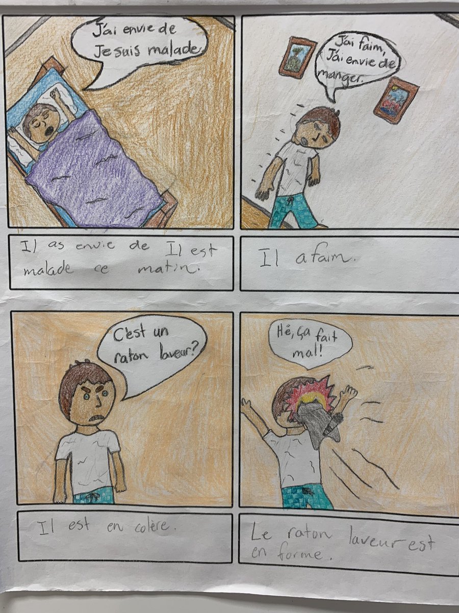 MmeDoucette's tweet photo. Voici nos bandes dessinées qui utilisent des expressions avec avoir et être! Grade 7+ 8s created 8 panel storyboards to showcase their understanding along with some amazing artwork! 💥👏🏼 @OxbowPS @TVDSBFSL @sCORE_French https://t.co/rjAflPdEmd