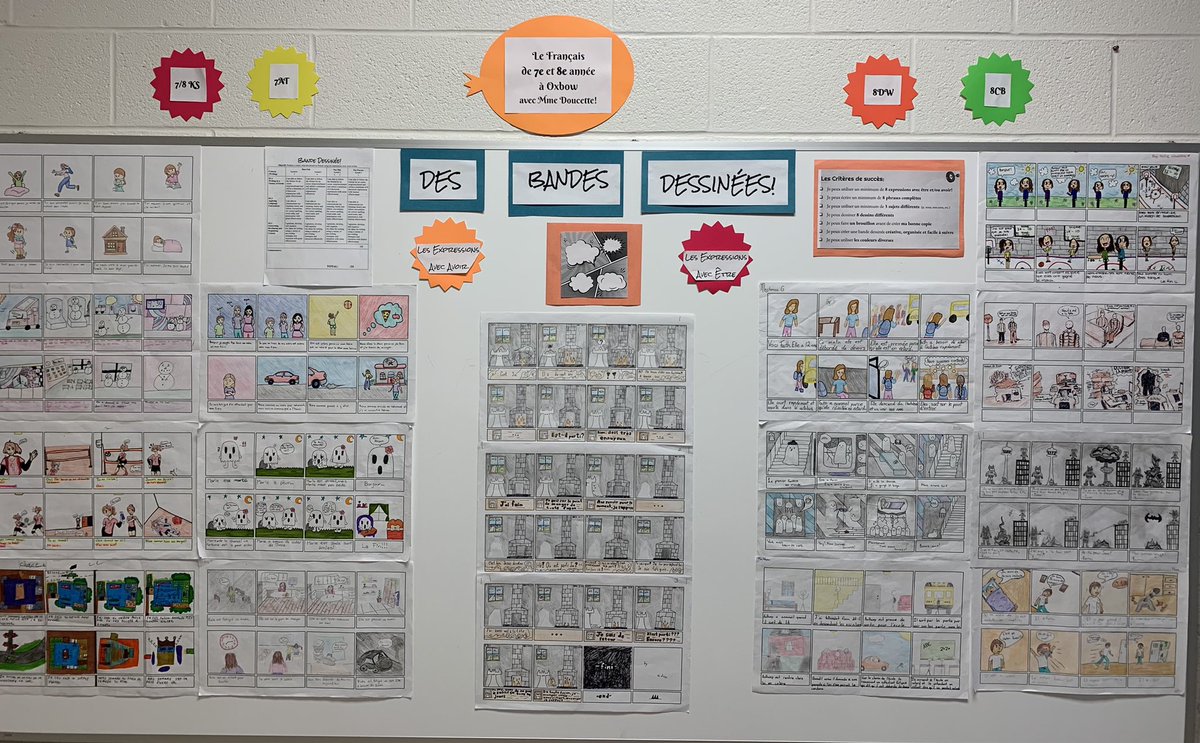 MmeDoucette's tweet photo. Voici nos bandes dessinées qui utilisent des expressions avec avoir et être! Grade 7+ 8s created 8 panel storyboards to showcase their understanding along with some amazing artwork! 💥👏🏼 @OxbowPS @TVDSBFSL @sCORE_French https://t.co/rjAflPdEmd